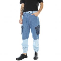 Karl Kani-Mens Og Block Blue Denim Jeans Cargo Pants-KRCKM213-046-1