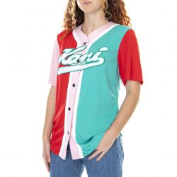 Karl Kani-Varsity Block Baseball - Camicia Maniche Corte Donna Rosa / Rossa / Verde Menta-KRCKW213-087-1