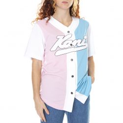 Karl Kani-Varsity Block Baseball - Camicia Maniche Corte Donna Rosa / Azzurro / Bianco-KRCKW213-087-2