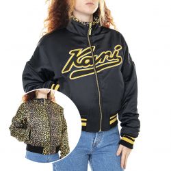 Karl Kani-Womens Varsity Reversible Leo Satin Black Winter Jacket-KRCKW213-007-1