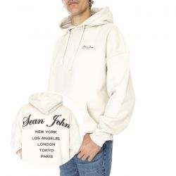 SEAN JOHN-Mens Script Logo Peached City Backprint Hoodie 01 Beige Sweatshirt