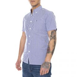 Merc-Mens Terry Gingham Botton Down Short-Sleeve Shirt - Royal Blue - Camicia Maniche Corte Uomo Blu-1570108/151-242