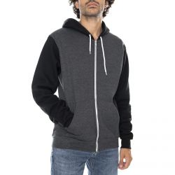 LOS ANGELES APPAREL-Mens Flex Fleece Zip-Up Grey / Black Hooded Sweatshirt-LACF97-DHG-BLK