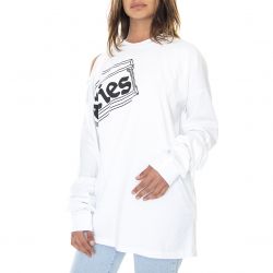 ARIES-Womens Shoulder Hole Super Long White T-Shirt-FRAR40031-WHT