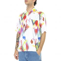 ARIES-Mens Ikat Print Hawaiian White Short-Sleeve Shirt-SRAR40112-WHT