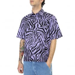 ARIES-Mens Zebra Print Hawaiian Multicolored / Lilac Short-Sleeve Shirt-SRAR40113-LLC