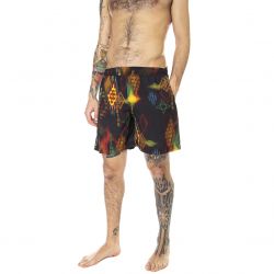 ARIES-Mens Ikat Print Board Black Swim Shorts-SRAR30112-BLK