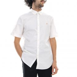 Farah-Mens Steen Slim Sol Ecru White Short-Sleeve Shirt-F4WS6034-280