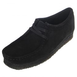 Clarks-Womens Wallabe Black Suede Lace-Up Low-Profile Shoes-155522-00001