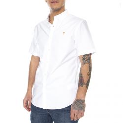 Farah-Mens Brewer Short-Sleeve Shirt - White - Camicia Maniche Corte Uomo Bianca-F4WSB061-104
