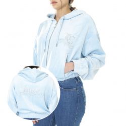 JUICY COUTURE-Womens Clara Diamante Crest Cool Blue Bonded Velour Hooded Sweatshirt-JUCJCWA221013-COO