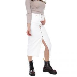 Levis-Button Front Midi Skirt - White - Gonna Denim Jeans Donna Bianca-85874-0000