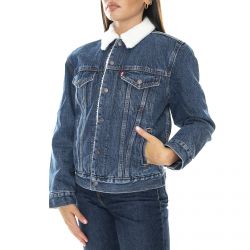 Levis-Womens Ex-Bf Sherpa Blue Denim Jeans Winter Jacket-36137-0034