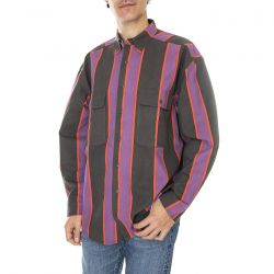 Levis-Mens Skate L/S Woven Vertical Stripe Black Pu Shirt-A0953-0005