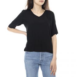 Minimum-Womens Elvire V-Neck T-Shirt - Black - Maglietta Scollo a V Donna Nera-19335212-999