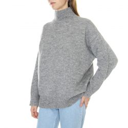 Elvine-W´s Knit Stinne Grey Melange Alpaca Wool High-Neck Sweater-330399-112