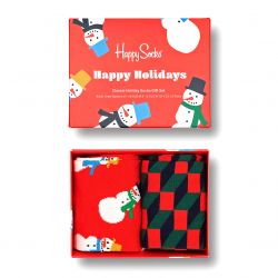 HAPPY SOCKS-Snowman Gift Set 2-Pack - Confezione Regalo da Due Paia di Calzini Rossi / Multicolore -XSNO02-430
