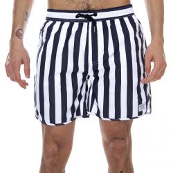 DEDICATED-Mens Logo Big Stripes White / Blue Swim Shorts