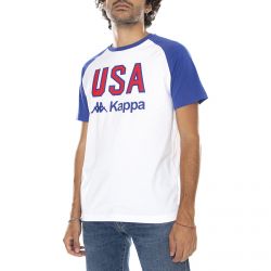 Kappa-La Usa T-Shirt - White / Blue - Maglietta Girocollo Uomo Bianca / Blu-303SIW0-627N