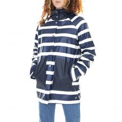 Herschel-Womens Fishtail Rainwear Peacoat / Border Stripe Hooded Waterproof Jacket-40001-00208