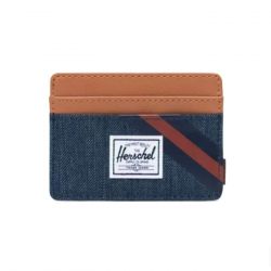 Herschel-Charlie Rfid Indigo Denim / Synthetic Leather Stripe - Portacarte Blu / Multicolore