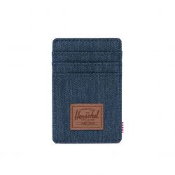 Herschel-Raven Rfid Indigo Denim Crosshatch / Saddle Brown - Portacarte Blu Denim Jeans