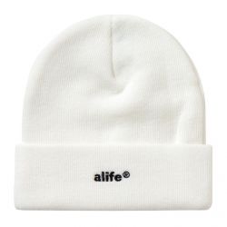 Alife-Mini Logo Beanie Hat - White / Black - Cappellino a Cuffia Bianco