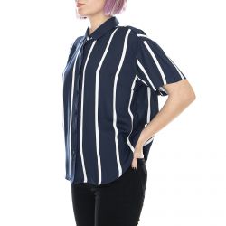 Obey-Baldwin Shirt - Dark Indigo / Multi - Camicia Maniche Corte Donna Blu / Bianca-281210076-DID
