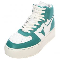 Windsor Smith-Womens Thrive White / Teal Lace-Up High-Profile Shoes-WSPTHRIVE-WHTTEA