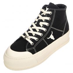 Windsor Smith-Womens Distance Black Canvas / Black Off White Lace-Up Low-Profile Shoes-WSPDISTANCE-BLKOWHT