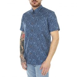 Ben Sherman-M' Floral Print Blue Denim Short-Sleeve Shirt