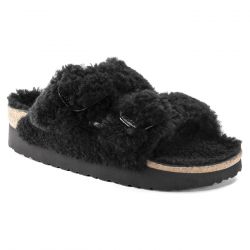 Birkenstock-W' Arizona Big Buckle Teddy Black Fur Sandals-1021705