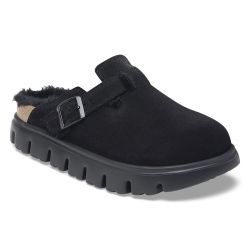 Birkenstock-Boston Chunky Shearling black, Suede Leather - Sandali Donna Neri