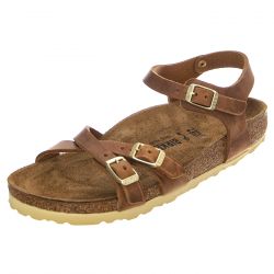 Birkenstock-W' Kumba Cognac Waxy Leather Sandals - Narrow Fit-1021489