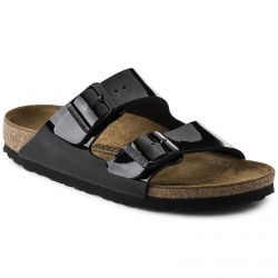 Birkenstock-Womens Arizona Birko Flor Patent Black Sandals - Narrow Fit-1005292