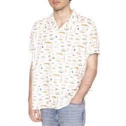 BRAVA FABRICS-Sabros Aloha Shirt White - Camicia Maniche Corte Uomo Bianca / Multi