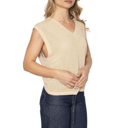 Brixton-Aruba Boxy V-Neck - Canotta in Maglia Donna Beige