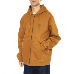 Brixton-Builders Fleece FZ Hood Golden Brown - Felpa con Cappuccio Uomo Marrone