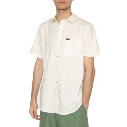 Brixton-Charter Print S/S Woven Off White / Jade - Camicia Maniche Corte Uomo Bianca