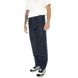 CARHARTT WIP-Double Knee Pant Blue / Rinsed - Pantaloni Denim Jeans Uomo Blu