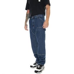CARHARTT WIP-Double Knee Pant Blue / Stone Washed - Pantaloni Denim Jeans Uomo Blu