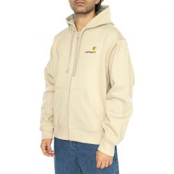 CARHARTT WIP-Hooded American Script Jacket Fleur De Sel - Felpa con Cappuccio e Ziip Uomo Beige