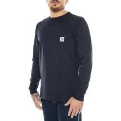 CARHARTT WIP-L/S Pocket T-Shirt Dark Navy - Maglietta Girocollo Maniche Lunghe Uomo Blu