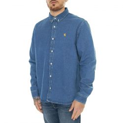 CARHARTT WIP-L/S Weldon Shirt Blue / Heavy Stone Wash - Camicia Denim Jeans Uomo Blu