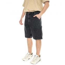 CARHARTT WIP-Single Knee Short Black /stone washed - Bermuda Uomo Denim Jeans Neri