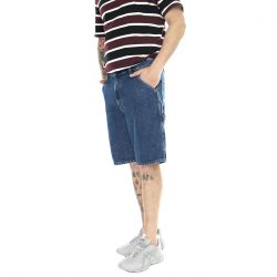 CARHARTT WIP-Single Knee Short Blue /stone washed - Bermuda Denim Jeans Uomo Blu