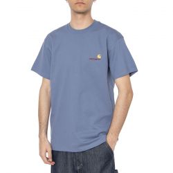 CARHARTT WIP-S/S American Script T-Shirt Blue Iris - Maglietta Girocollo Uomo Blu