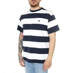 CARHARTT WIP-S/S Dampier T-Shirt Dampier Stripe, Atom Blue / White - Maglietta Girocollo Uomo Multicolore