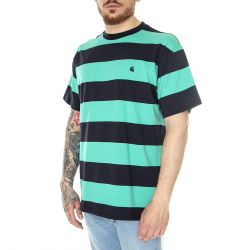CARHARTT WIP-S/S Dampier T-Shirt Dampier Stripe, Dark Navy / Aqua Green - Maglietta Girocollo Blu / Multicolore