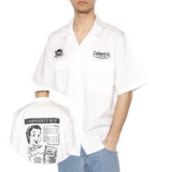 CARHARTT WIP-S/S Deli Shirt White / Black - Camicia Maniche Corte Uomo Bianca